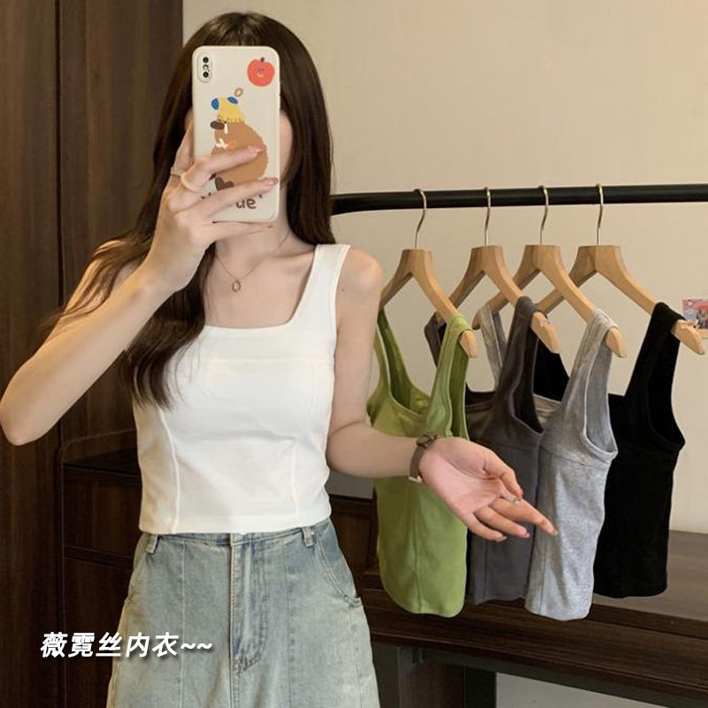 Korean solid color all-match suspenders beautiful straps chest pad vest women's new inner and outer wear sleeveless slim bottoming top