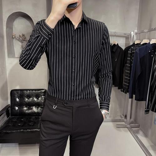 Spring and summer men's non-ironing striped long-sleeved shirt men's Korean style trendy handsome all-match casual shirt men's shirt