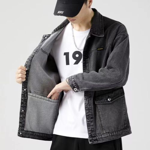 High-end denim jacket men's loose oversized jacket spring and autumn thin section Japanese trendy brand soft denim casual tooling top