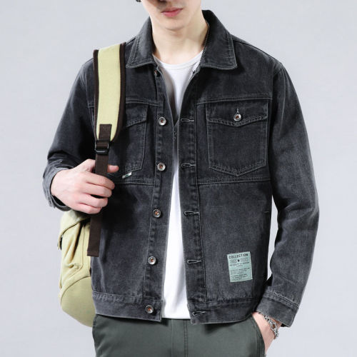 Simple denim jacket men's trendy autumn clothes handsome jacket 2022 new outerwear denim clothes all-match tops