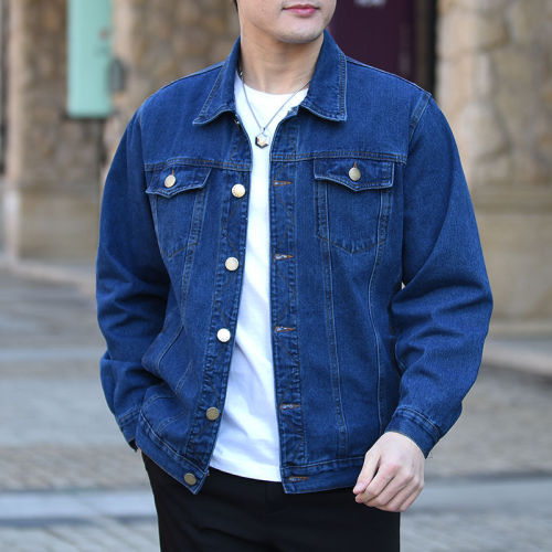 Middle-aged and elderly denim jacket tops spring and autumn men's long-sleeved overalls large size loose middle-aged men's denim jacket