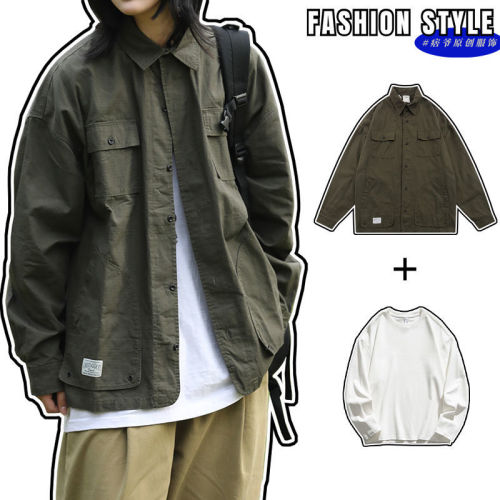Japanese cityboy tooling shirt men's long-sleeved spring and autumn retro tide brand ins loose casual couple shirt jacket