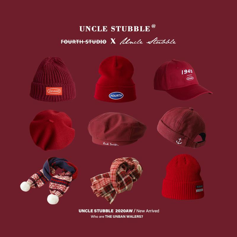 New Year red hat winter warm knitted hat natal year wine red beret Korean wool cap scarf female