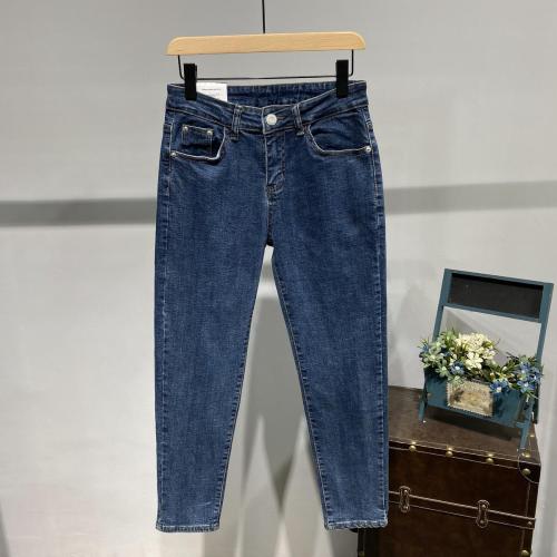 2020 New Arrival Dark Blue Nine-point Jeans Men's Korean Style Slim Casual Pants Trend Versatile Washed Denim
