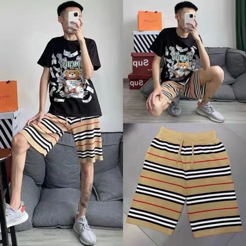 Summer knitted striped shorts men's Kuaishou same style casual beach pants tide brand sports net red plaid five-point pants