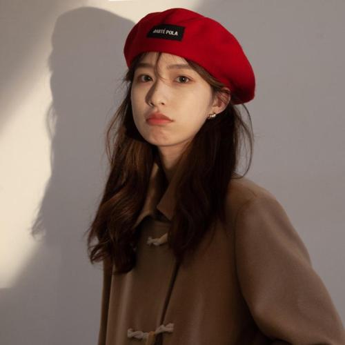Red wool beret women's autumn and winter Japanese British woolen painter's cap all-match warm hat women