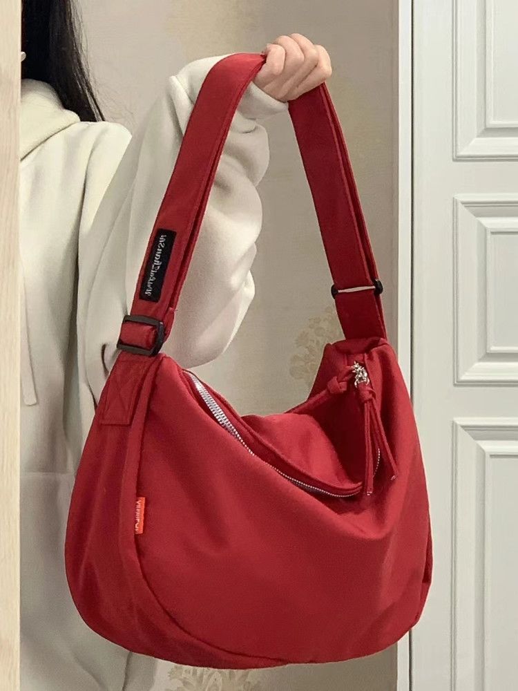 Japanese red canvas bag Messenger bag female casual all-match lazy wind ins student class large-capacity shoulder bag
