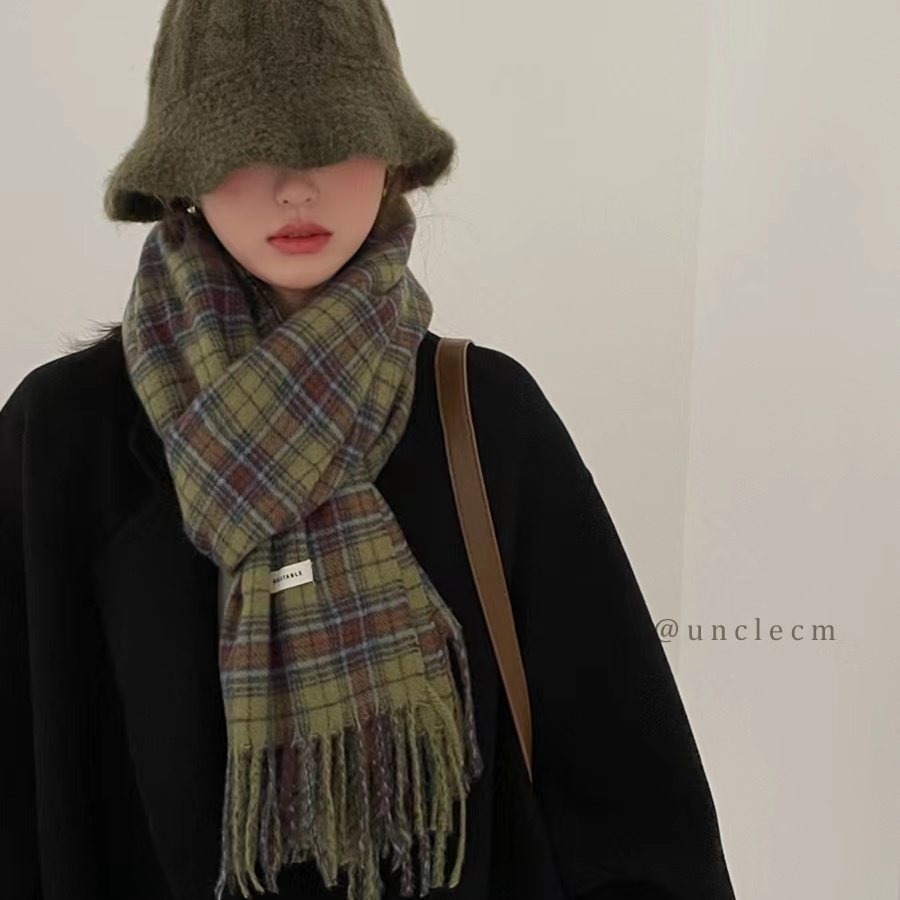 New green Christmas plaid warm ins all-match jk Japanese all-match student Korean scarf female winter scarf