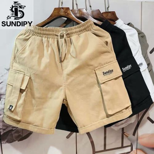 Summer Japanese large pocket overalls shorts men's tide brand trend INS hip-hop loose casual straight five-point pants