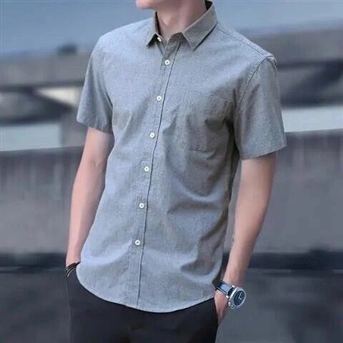 Buy one get one free short-sleeved shirt high-end self-cultivation new Korean style one-inch shirt mid-sleeved shirt men's collar all-match men's handsome