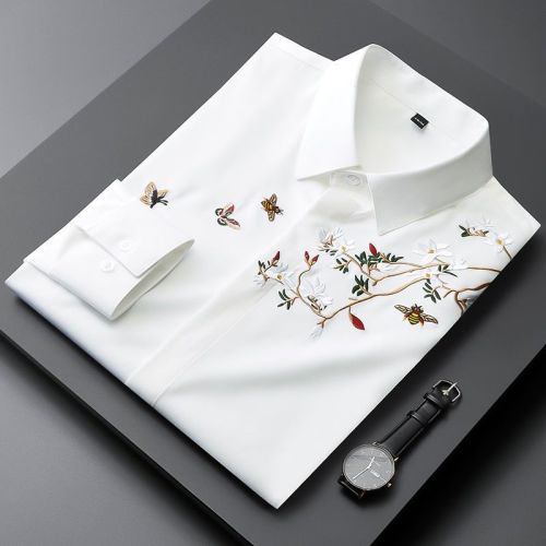 Autumn new Chinese style embroidered shirt men's long-sleeved non-ironing anti-wrinkle self-cultivation trend business top casual shirt