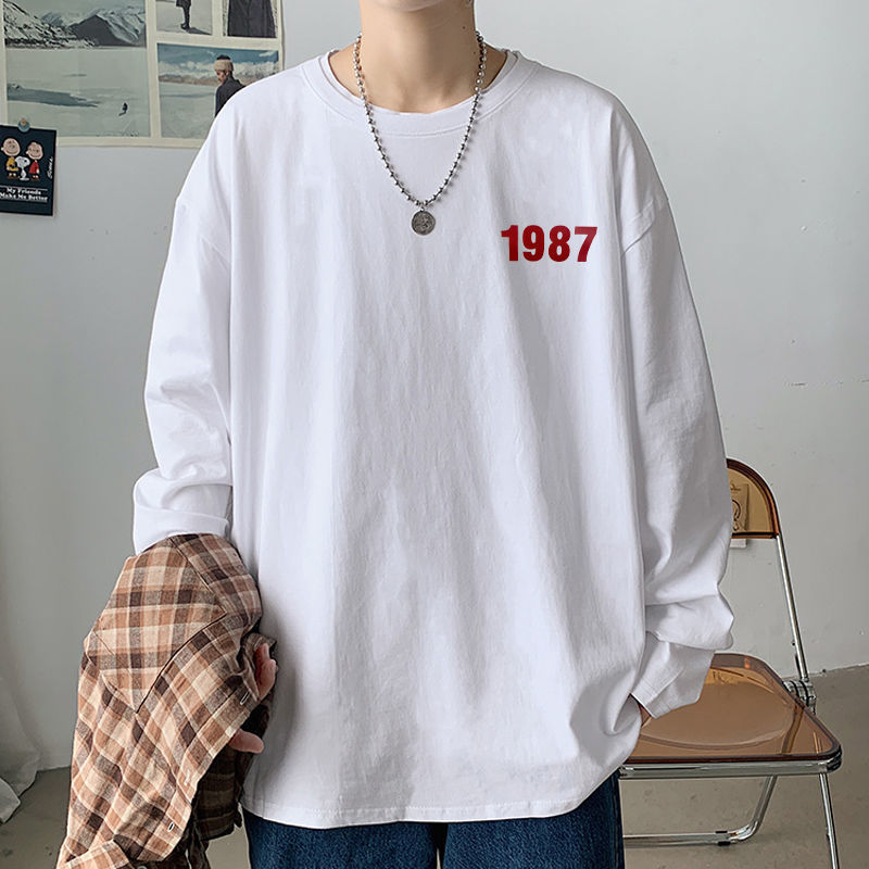White long-sleeved t-shirt men's bottoming shirt spring Korean version of the trend all-match round neck student Harajuku style ins top clothes