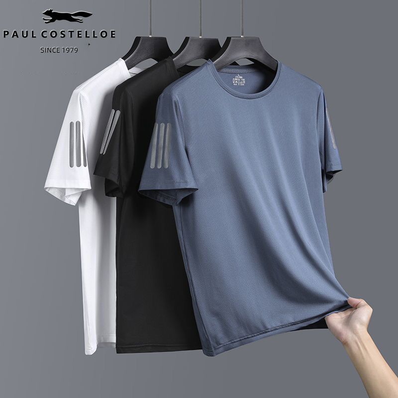 Paul Costello ice silk short-sleeved T-shirt men's summer thin casual sports sweatshirt quick-drying loose version