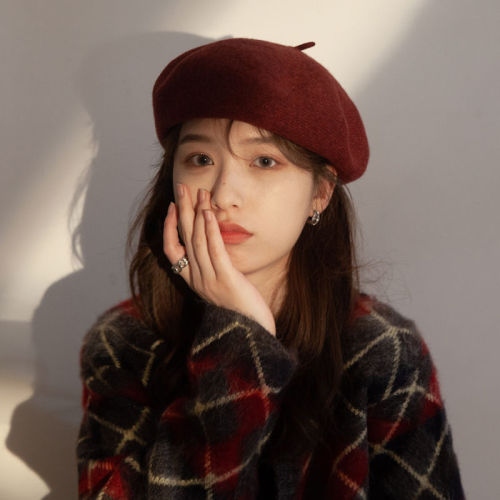 Autumn and winter Korean version of the all-match wool hat beret female pumpkin hat retro British painter hat Japanese beret hat tide