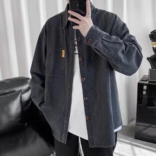 Denim shirt men's long-sleeved loose plus fat plus size trendy inch clothes spring and autumn new Korean style men's jacket