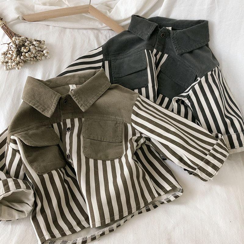Children's clothing autumn clothing boy ruffian handsome shirt 2022 new children's fried street striped shirt Korean version baby splicing jacket