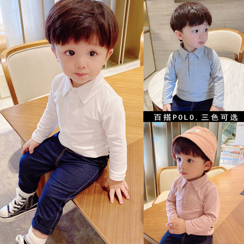 Boys, babies, lapel tops, long-sleeved t-shirts, bottoming shirts, baby polo shirts, spring and autumn clothes