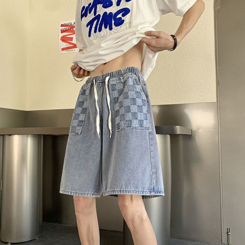 Hong Kong style retro denim shorts men's summer new trendy brand design sense niche pants ins loose five-point pants