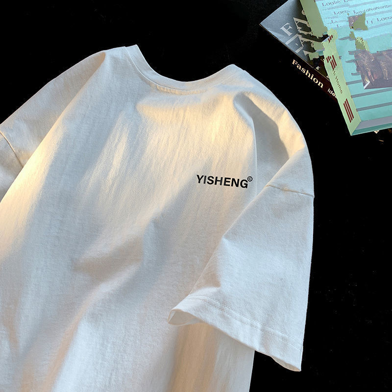 American retro 100% cotton white short-sleeved T-shirt men and women new student loose Korean couple tops ins12