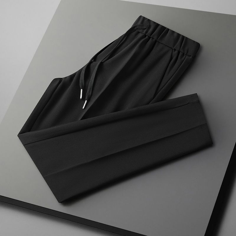Spring and autumn lace-up trousers men's drape casual trousers men's simple 9 nine points solid color trousers non-ironing high-end trousers
