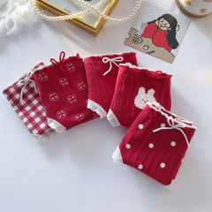 5 pieces of Japanese pure cotton red underwear women's zodiac year cute cartoon rabbit antibacterial mid-waist lady's briefs head