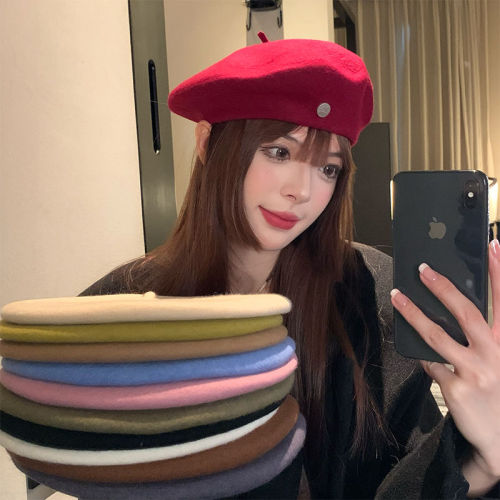 Beret women's 2022 new autumn and winter Korean version of ins net red retro metal standard red woolen painter's hat