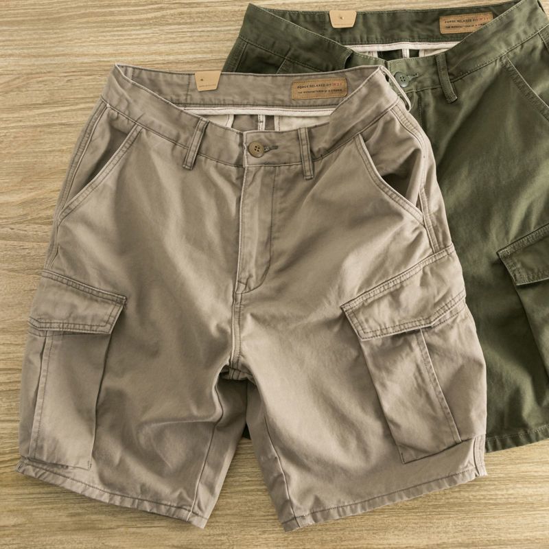 Workwear shorts men's trendy brand Japanese large size loose straight washable multi-pocket casual sports five-point pants men's trendy pants