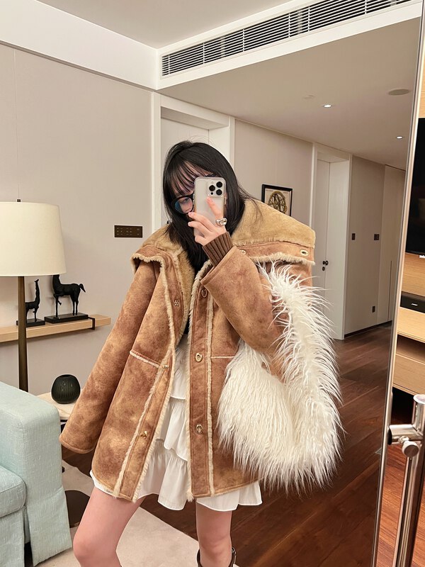 【UNITY】Deerskin + Imitation Rabbit Fur Coat Female Winter Thickened Warm Fur Y220022# CQW