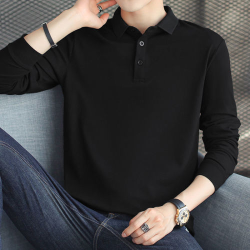 Polo shirt men's long-sleeved Paul lapel t-shirt with collar solid color black autumn autumn clothes with collar and bottoming shirt