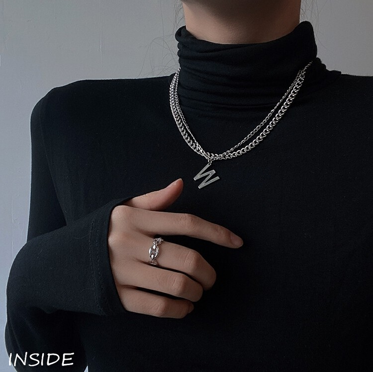 【INSIDE】Dark personality stylish all-match double-layer stacked letters titanium steel short necklace (with box randomly distributed) X3636# ZXL