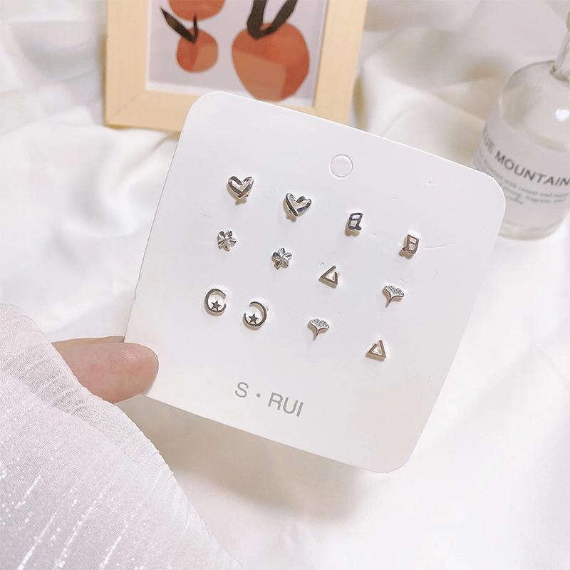 s925 sterling silver stud earrings ear piercing minority design sense hypoallergenic high-end multi-piercing earrings combination set