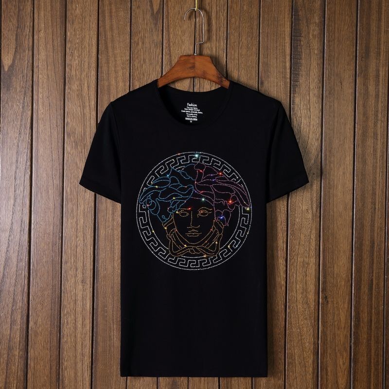 Summer new Korean version of society men's ironing diamond short-sleeved T-shirt European and American large size men's tide brand Medusa top T-shirt