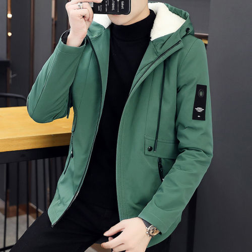 Jacket men's velvet thickening season Korean version trendy handsome loose student autumn and winter jacket men's hooded outer clothes