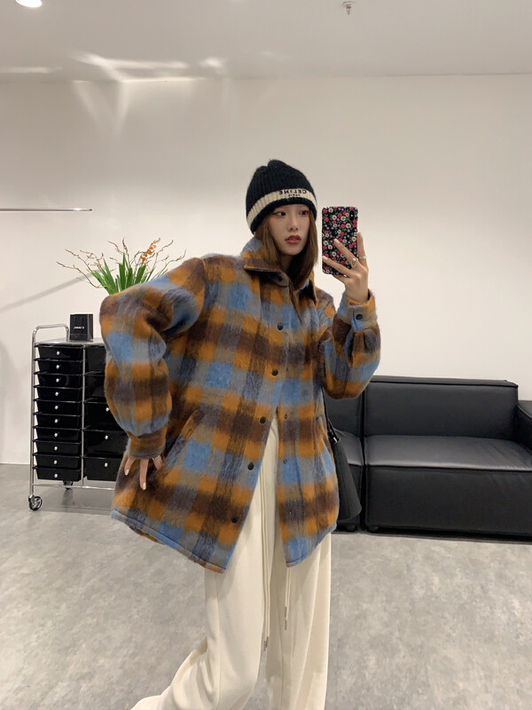 【VANESSA】Retro Contrast Color Plaid Coat C-712# OZQ