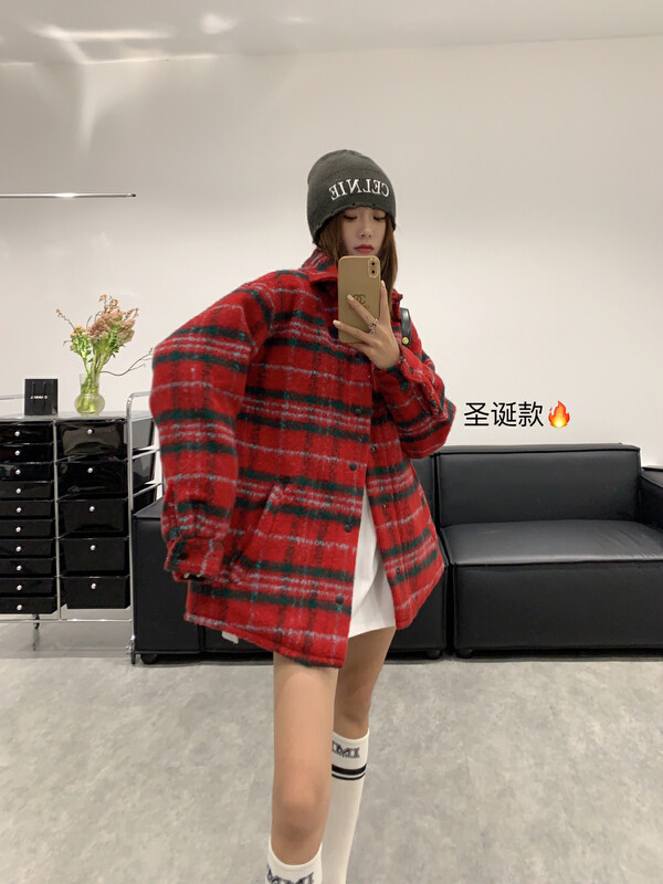 【VANESSA】Fashion casual Christmas plaid coat C-721# OZQ