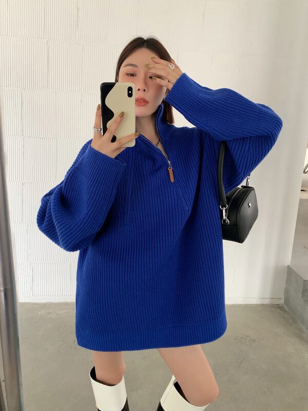 【DTU】Design sense zipper loose all-match warm sweater 33243# LSL
