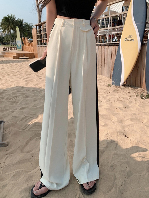 【WGWE】High-waist casual pants with contrasting color design 2320# FHX