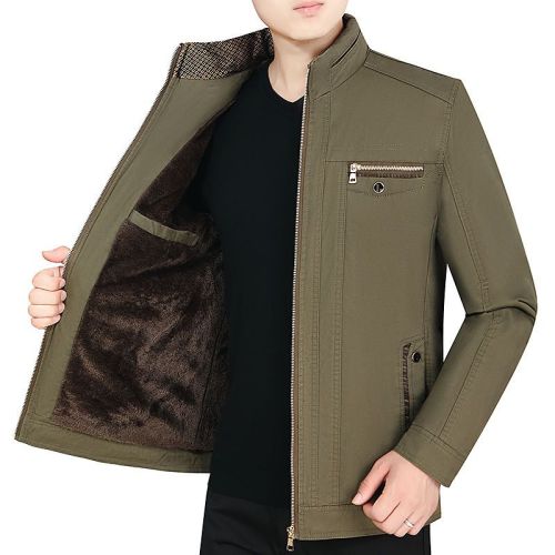 Woodpecker Middle-aged Spring and Autumn Thin Section Cotton Men's Jacket Stand Collar Large Size Loose Casual Dad Coat