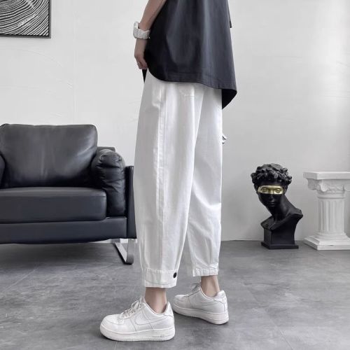 Nine-point pants men's autumn Korean version overalls loose casual pants Korean version trendy all-match bunched feet boys pants 9 points