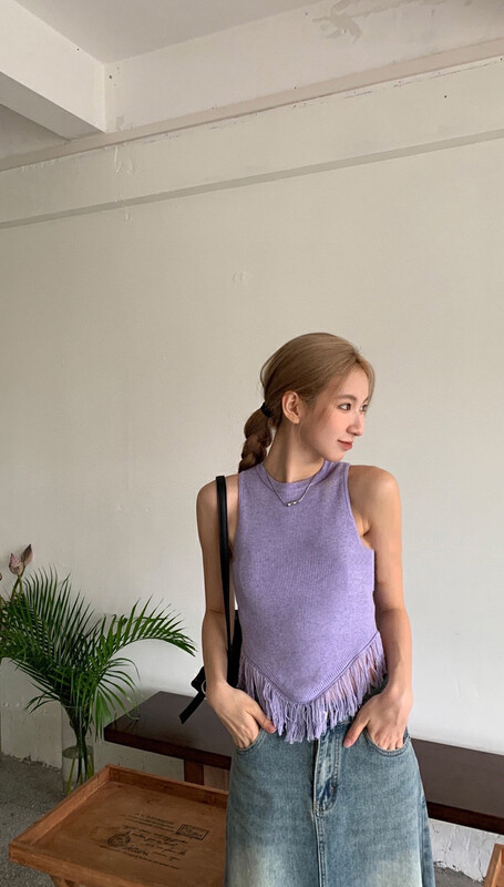 Original price 33.84! New in autumn! [WGWE] Spice Girl Tassel Wearing Design Sense Vest/Sling 2580# FHX