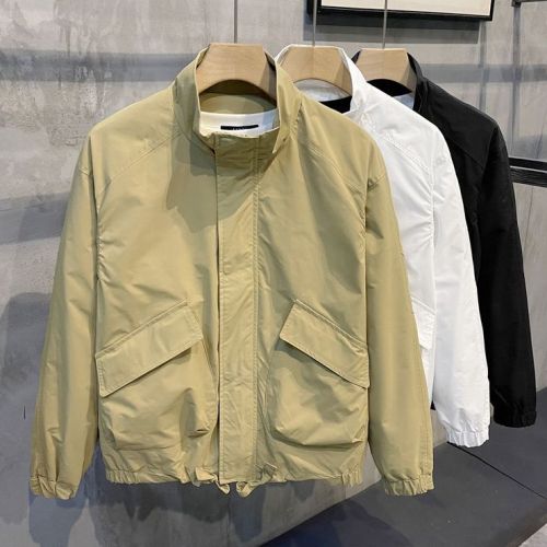 Spring and autumn men's new all-match solid color jacket slim-fit stand-up collar jacket casual trendy handsome long-sleeved jacket