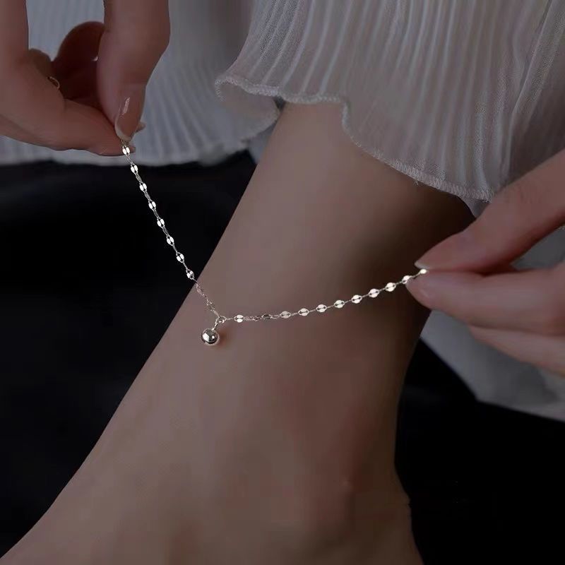 925 silver single bead lip chain anklet simple 2022 new trendy light luxury foot chain female summer jewelry