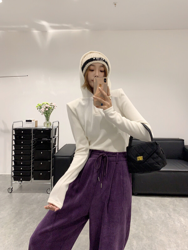 【VANESSA】Sanded thickened pit strip hooded sweater 8117# OZQ