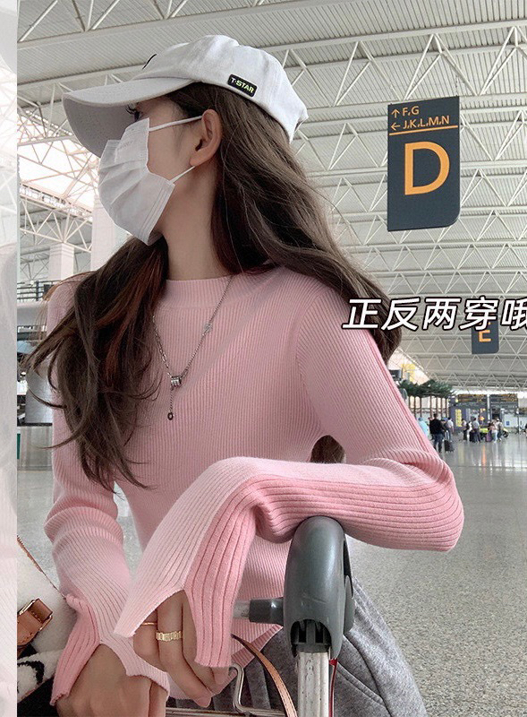[WGWE] Niche design color matching slim-fit sweater 3105# FHX