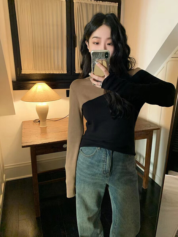 【ARE STUDIO】High-necked all-match color-block sweater 92526# OZQ