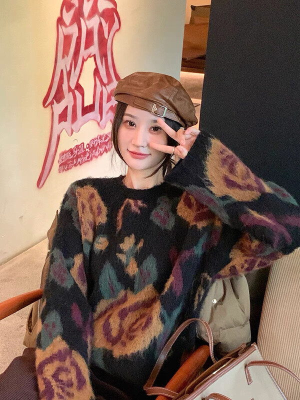 【BY】Women's Lazy Style Retro Round Neck Long Sleeve Autumn and Winter Warm Sweater 0281# HJY