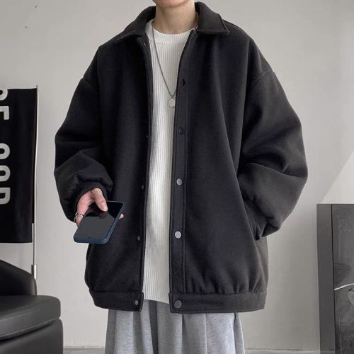 Winter woolen Korean style jacket men's all-match loose thickened Hong Kong style ins trend youth lapel woolen coat