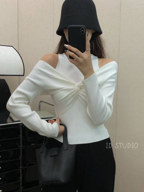 【I-D】Korean style all-match strapless sweater R3158# L