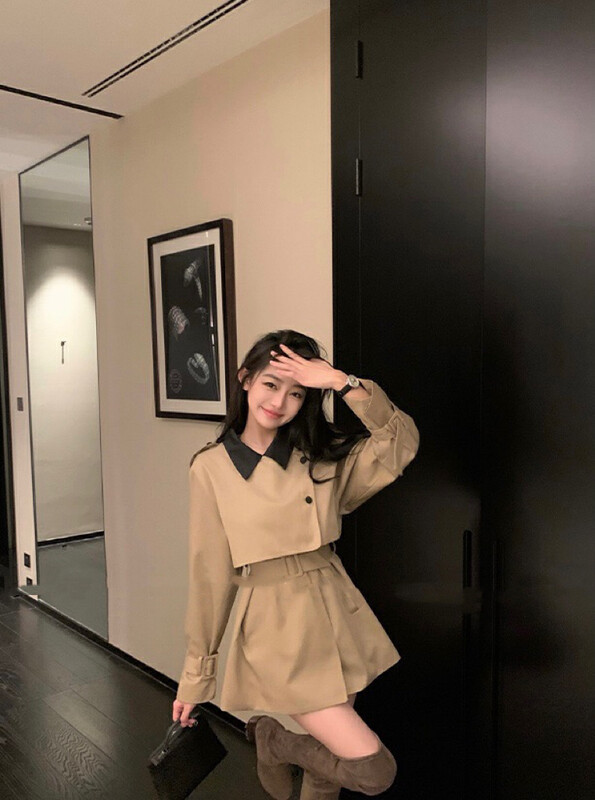 【WGWE】High-quality contrast color simple loose windbreaker (with belt) 2853# FHX