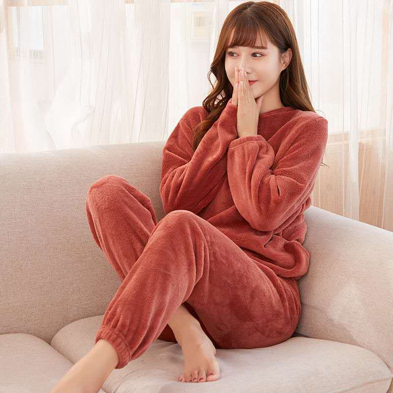 Coral fleece pajamas fairy warm pants women's large size thickened loose plus size suit outerwear home service warm pants